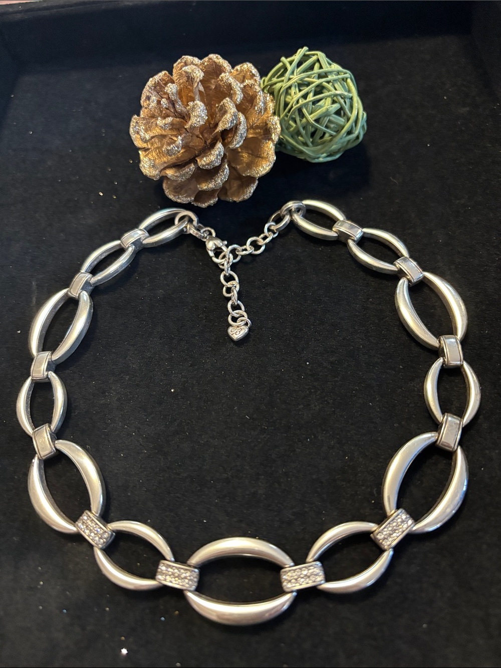 Brighton Meridian Swing Silver Link Necklace with Pave Accents
